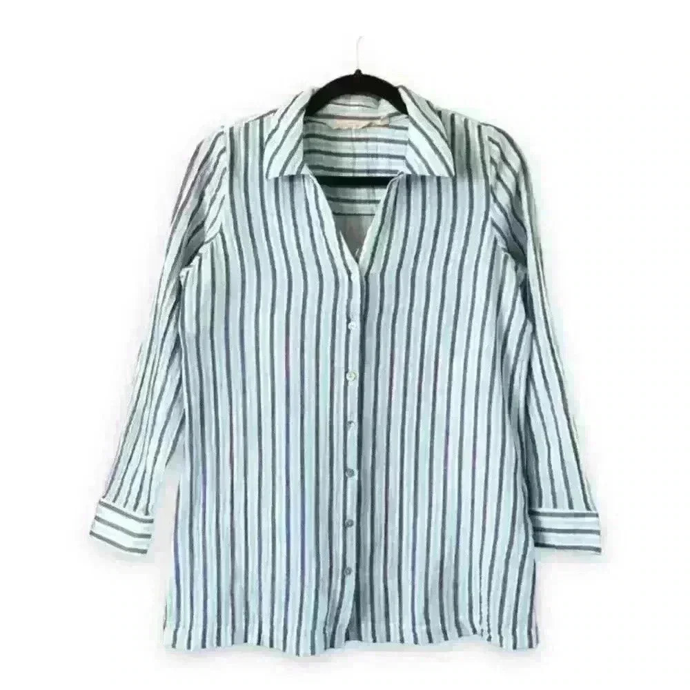 Soft Surroundings Striped Button Down Tunic 100% Cotton Size L